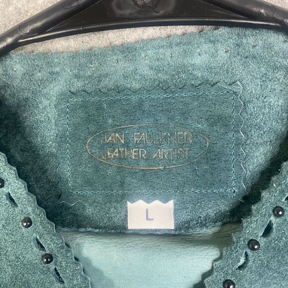 Jan Faulkner Jacket Leather Suede Art to Wear Western Laser Green Rodeo L - Picture 5 of 8